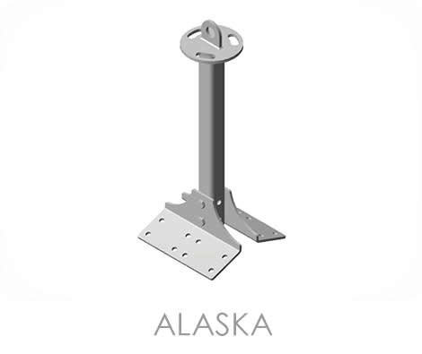 ALASKA: Manufactured in steel S355JR treated with galvanic zinc which ensures a perfect resistance to atmospheric agents.  Structural pole for the formation of life lines collapsible not available from 200 mm up to 700 mm in height.  Certified for the formation of LIFE LINE type A and type C